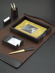 Brown Leather 6-Piece Desk Pad Set