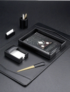 Black Smooth-Grain Leather Six-Piece Desk Set